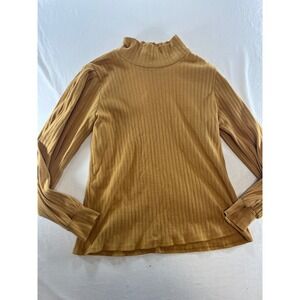 Mod Boutique Mustard Yellow Ribbed Mock Neck Puff Sleeve Top Size Large L